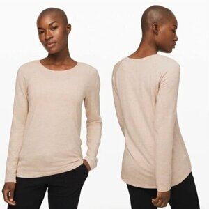 Lululemon Emerald Long Sleeve Terry Top Heathered Cashew